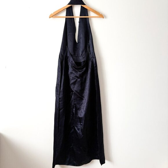 Zara ZW Collection Satin Halter Dress NWT Dark Navy Blogger Size Medium - Picture 12 of 16